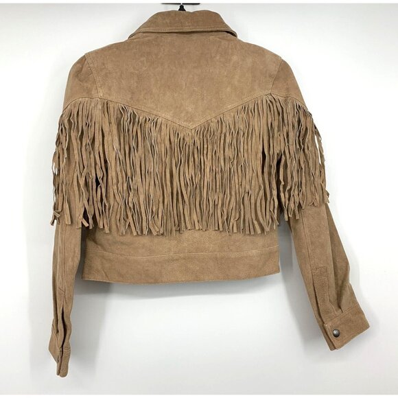 Blank NYC Jacket Fringe 100% Leather Almond Butter Button Front - Picture 9 of 13